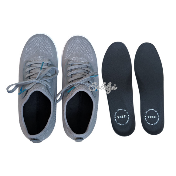 Vessi Weekend Mens 9 Concrete Grey White Waterproof DymaTex Knit Casual Sneaker - Picture 9 of 11